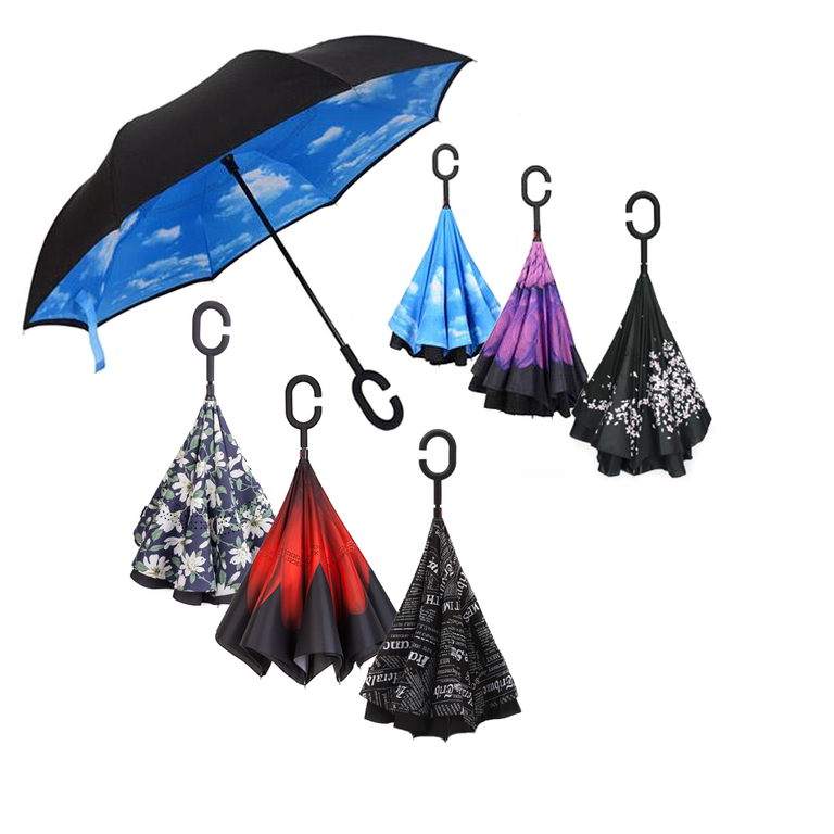 Обратный зонт с принтом